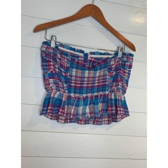 Free People Henrietta Plaid Tube Y2K Top Small - Picture 3 of 8